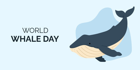 Blue whale illustration celebrating World Whale Day message, joyful marine vibe highlighting World Whale Day spirit, promoting ocean awareness and wildlife protection outreach.