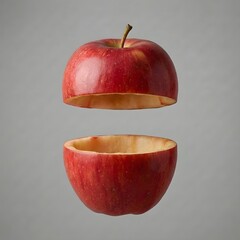Red apple bowl concept with hovering sliced top, detailed fruit texture still life