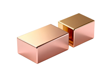 Two shiny rectangular metallic objects with rose gold finish