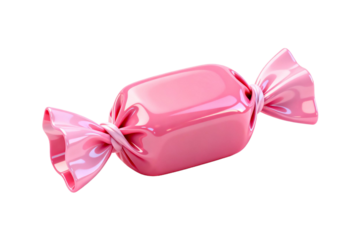 Pink shiny candy with tied bow for sweet treat