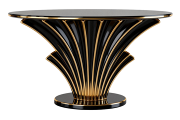 Elegant black and gold round console table with unique fan-shaped design