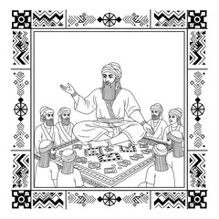 Ancient Sage Imparting Wisdom to Disciples in a Traditional Cultural Setting Illustration