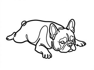 cute french bulldog line art illustration of dog lying down in simple outline style