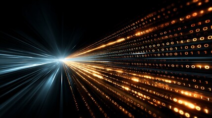 Dynamic abstract background showcasing binary code streams illuminated by light, representing technology's rapid advancement and the interconnected nature of the digital world today.