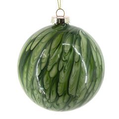 Soft green striped glass Christmas bauble with curved panels