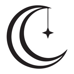Crescent moon with a hanging star symbol on a white background