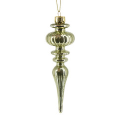 Slim green glass finial Christmas ornament with spiral detail