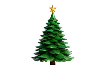 Fototapeta premium Green Christmas tree with a golden star on top for festive decoration
