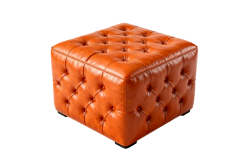 Modern orange leather tufted square ottoman for interior decoration