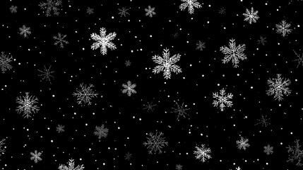 Minimal Line Snowflake Pattern on Black Background for Winter Designs