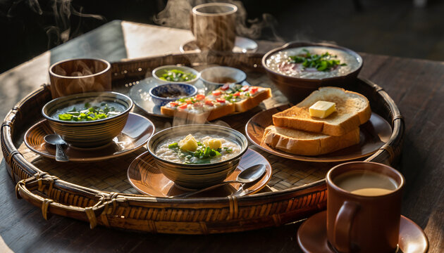 Traditional oriental and vintage kopitiam breakfast style. Popular in Malaysian and Singapore