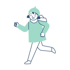 冬の上着を着て走る笑顔の女の子