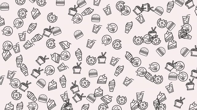 Food Doodle Pattern Animation Background. Seamless Food Outline Animation.