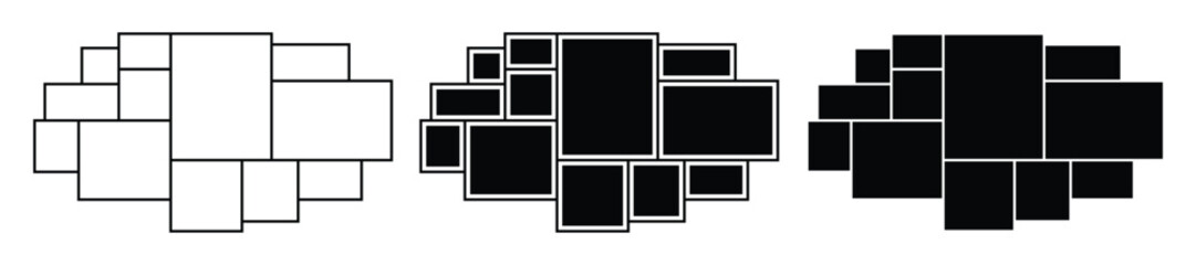 Collage gallery photo frame in line and solid style. Empty photo frame collage. Pictures or photos frame collage comics page grid layout abstract photo frames and digital photo wall.