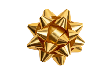 Golden decorative bow for gift wrapping and festive decoration