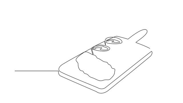 Animation of single line drawing of traditional fish and chips on a wooden board with sauces, highlighting British cuisine and the celebration of National Fish and Chip Day. Full length motion - Powered by Adobe