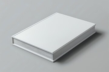 White blank hardcover book mockup on gray background for branding and publishing design projects.