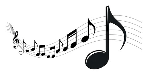 Musical notes and staff isolated on white background