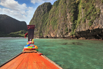 Thailand sightseeing boat sails in the bay
