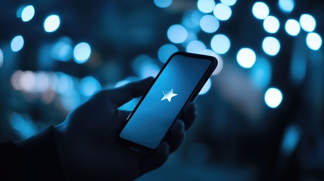 Smartphone displaying a negative one-star rating in a blue dark environment,