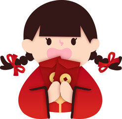 Cartoon Girl Holding Red Envelopes For Lunar New Year