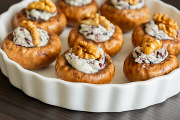 Stuffed Mushrooms with Blue Cheese, Cranberries, and Walnuts – Festive Appetizer Ready to Bake