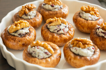 Stuffed Mushrooms with Blue Cheese, Cranberries, and Walnuts – Festive Appetizer Ready to Bake