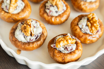 Stuffed Mushrooms with Blue Cheese, Cranberries, and Walnuts – Festive Appetizer Ready to Bake