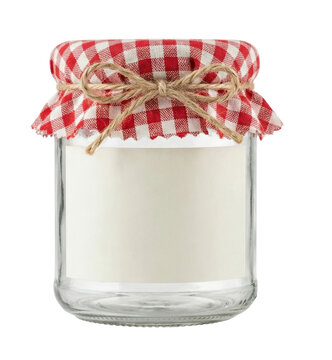 Glass jar with gingham lid and blank label