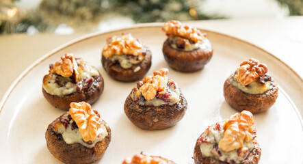 Festive Stuffed Mushrooms with Blue Cheese and Dried Cranberries – Holiday Appetizer
