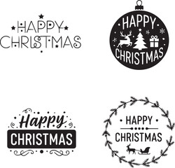 Fototapeta premium Winter Wonderland Christmas Badge with Reindeer and Christmas Tree Silhouette 
