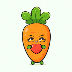 Cute carrot mascot holding a red heart illustration