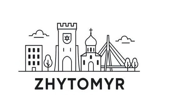 Zhytomyr. Ukraine Panorama.black and white logo illustration