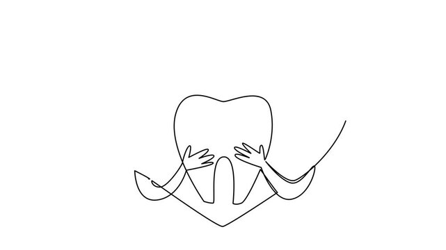 Self drawing animation of a single line drawing of a heart embracing a tooth, representing love for dental care and gratitude to dentists for National I Love My Dentist Day. Full length animated - Powered by Adobe