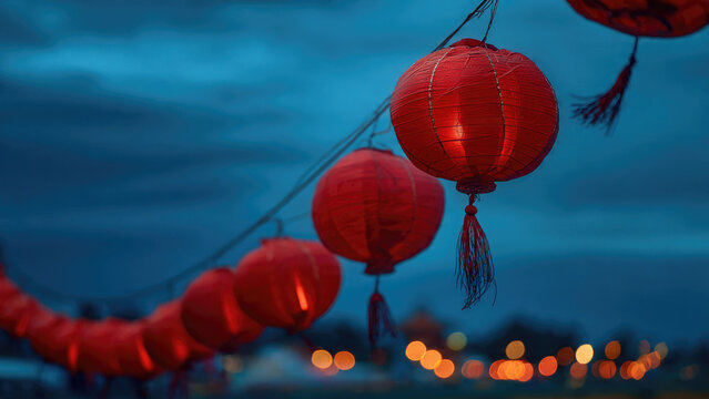 Red Chinese Lanterns at Night - Powered by Adobe
