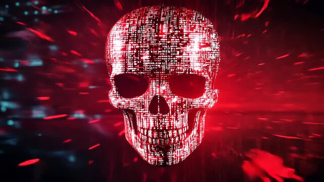 Digital skull design with red and black background