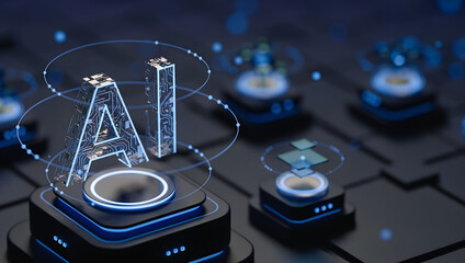 Artificial intelligence concept showing glowing circuit board ai letters