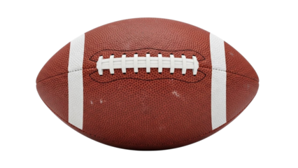 American football with white laces and stripes on brown leather sport game