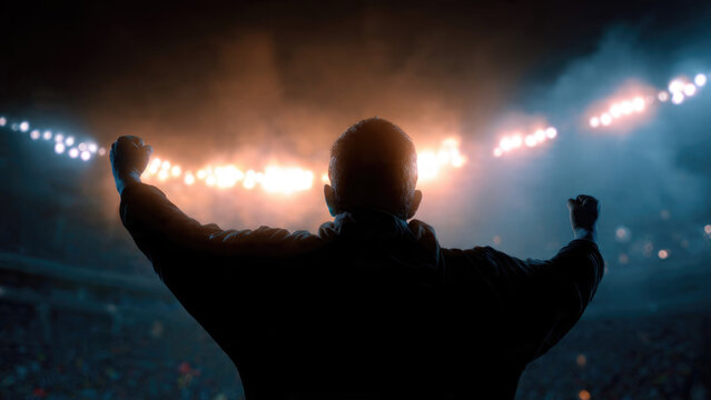 Silhouette of Man Celebrating in Stadium - Powered by Adobe