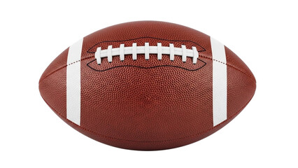 Brown American football with white laces and stripes on white background sport game
