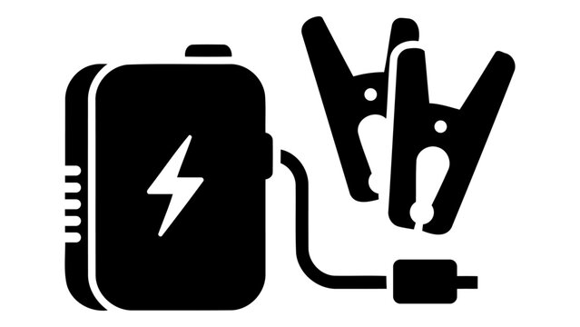 Car jump starter portable emergency vehicle battery boosting device with power lightning symbol icon and cables isolated
