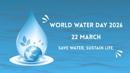 World Water Day 2026, Minimal Creative Artwork Featuring Water Droplet and Ripple Design, 22 March Save Water Sustain Life Environmental Awareness Concept for Posters and Graphics