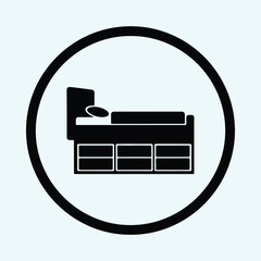 Vector bedroom bed furniture with storage drawers simple black pictogram silhouette Illustration