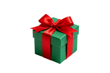 Green gift box with red ribbon for festive occasions