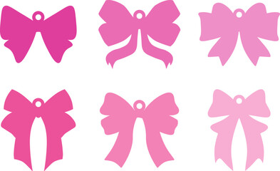 6 Pink Coquette Ribbon Bow Tags SVG, Laser Cut Files Glowforge Silhouette Cricut, Personalized Name, Basket Bag Tag Keychain Ornament Decor