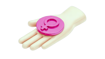 Pink Female Symbol Coin Resting On An Open Palm Hand Against A Transparent Background Ideal For Representing Feminism Or Women's Rights