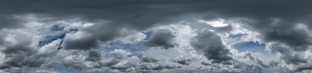 black sky hdri 360 panorama with dark cloud before storm in seamless projection with zenith for use in 3d graphics as sky dome or edit drone panoramas for sky replacement
