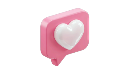 Pink Speech Bubble Icon With A White Heart Symbol Floating On A Transparent Background Representing Likes And Love