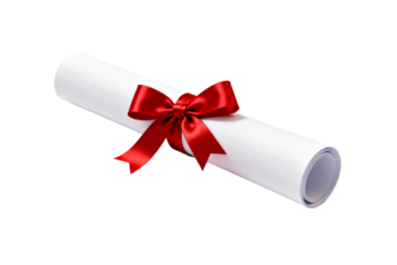 Rolled document with red ribbon for achievement or award