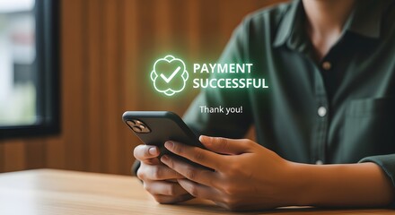 User confirming secure digital payment on smartphone, showing successful online transaction